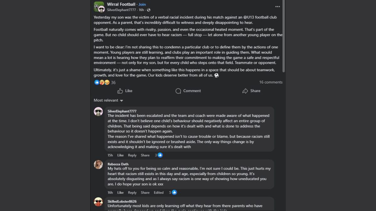 Wirral U13 football racist abuse