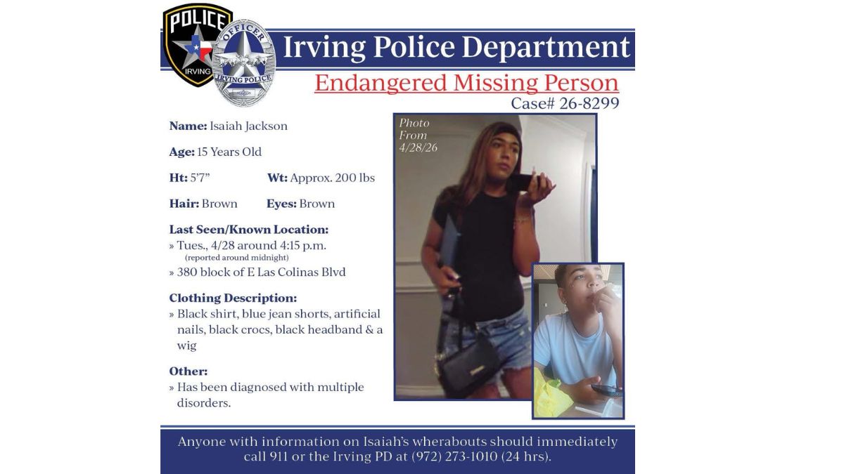 Missing Irving Teen Isaiah Jackson Found Safe After AMBER Alert Issued, Police Confirm