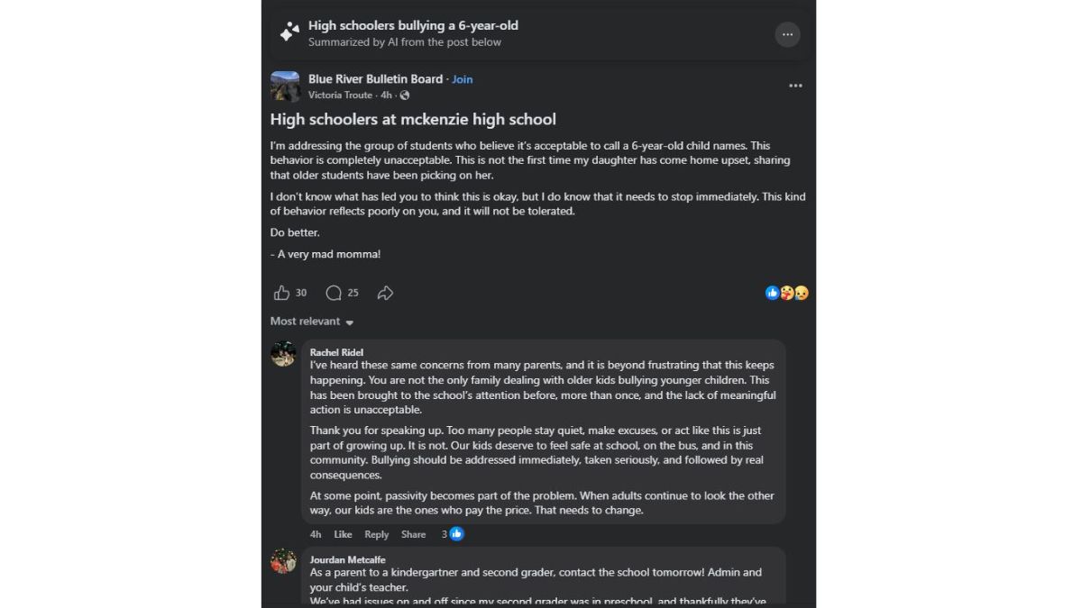 McKenzie School bullying Vida Oregon