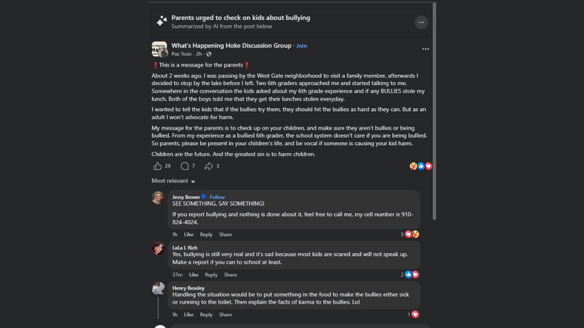 bullying concerns in local community