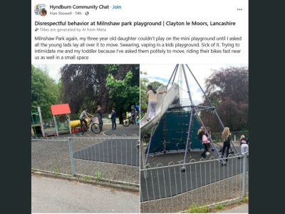 Milnshaw Park Chaos: Clayton le Moors Parents Demand Action After Teens Take Over Children’s Playground