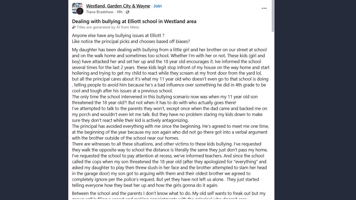 Mom Says Elliott School Principal Ignores Ongoing Bullying of Her Daughter in Westland