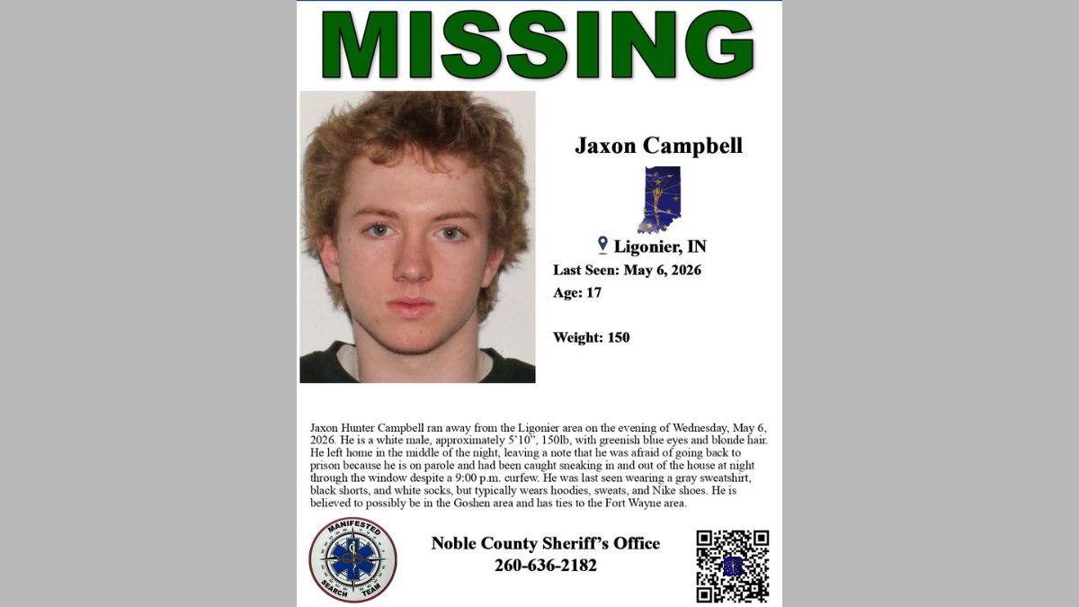 Ligonier Teen Jaxon Campbell Missing Since May 6, Possibly in Goshen Area