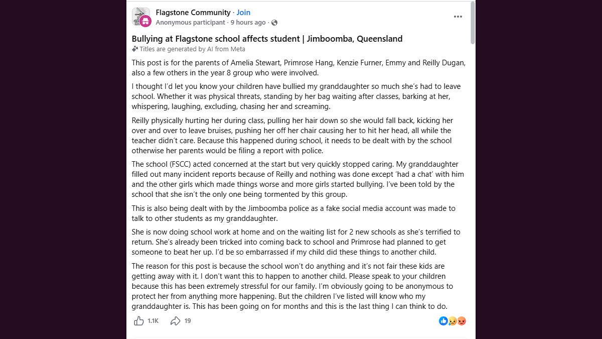 Jimboomba School Under Fire as Bullying Victim Leaves After Months of Harassment