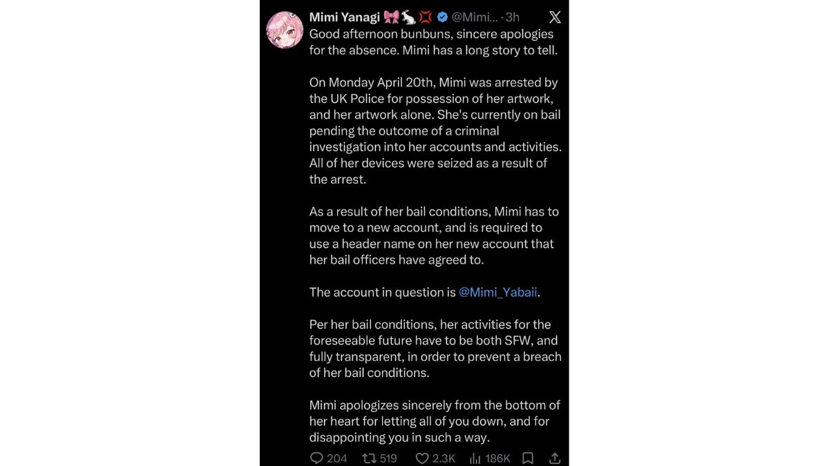 British VTuber Mimi Yanagi Reportedly Arrested Over Her Own Artwork