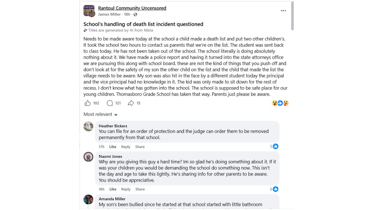 Thomasboro Grade School Under Fire After Child’s Death List Sparks Outrage Among Parents