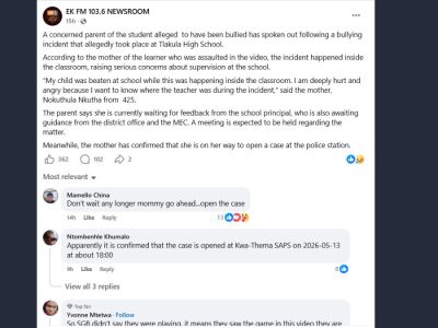 Tlakula High School Bullying Case: Mother Opens Case at Kwa-Thema SAPS