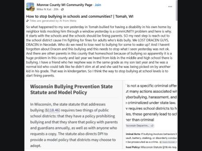 Tomah, WI Mom Fights Back After Neighbor Kids Mock Disabled Son Through Window at Home