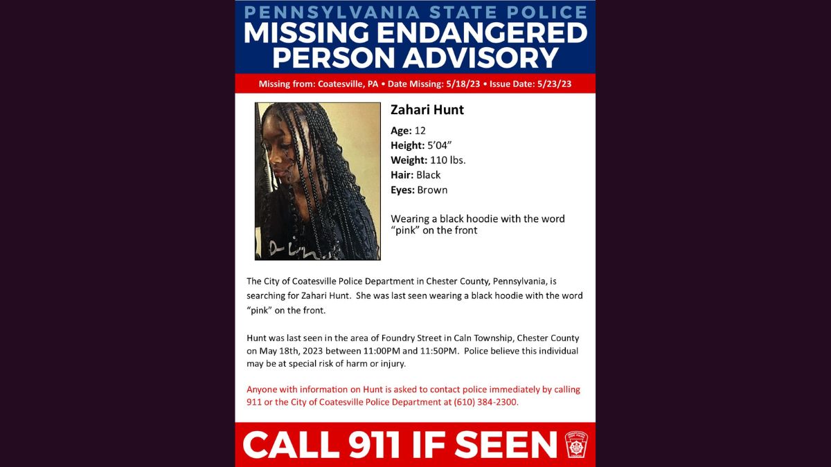 West Whiteland Township Police Seek Public Help in Finding Missing Teen Zahari Hunt