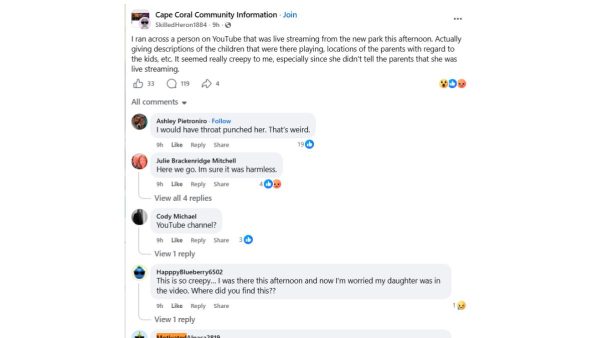 Cape Coral Mom Warns Community After Stranger Livestreams Kids at Local Park Without Parents’ Knowledge
