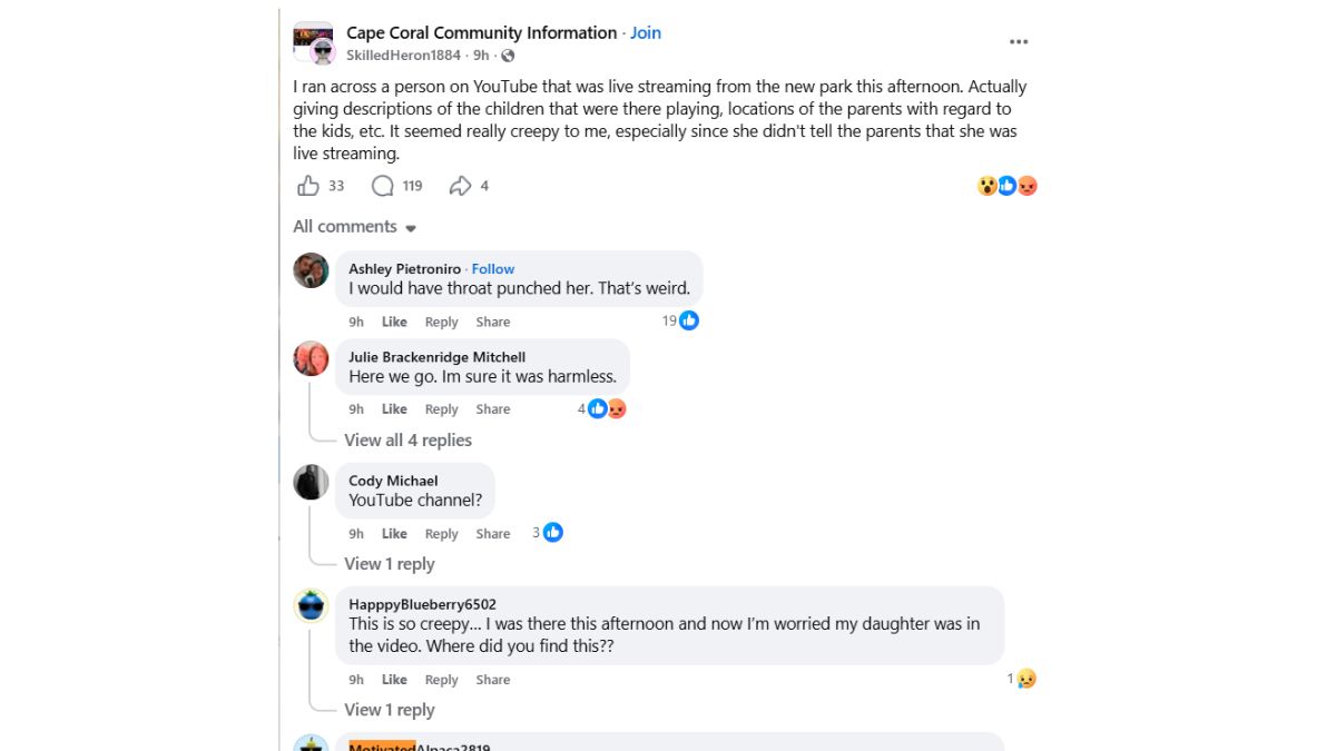 Cape Coral Mom Warns Community After Stranger Livestreams Kids at Local Park Without Parents’ Knowledge