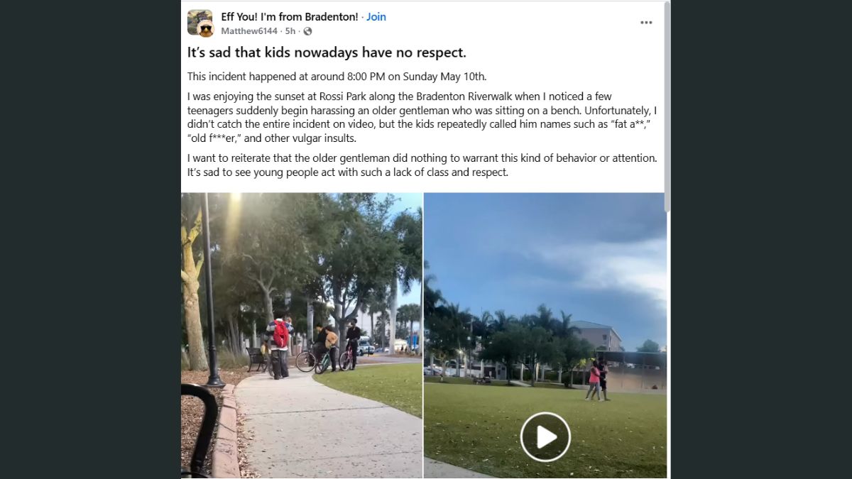 Caught on Camera: Teens Verbally Harass Elderly Man at Bradenton Riverwalk