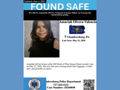Amariah Olvera-Valencia Found Safe After Missing Juvenile Alert in Chambersburg, PA