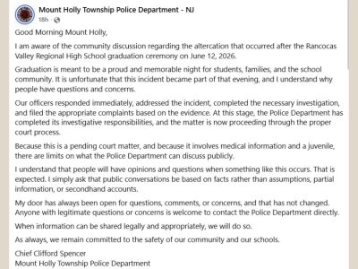 Mount Holly, NJ: Police Chief Addresses Altercation After Rancocas Valley Graduation Ceremony