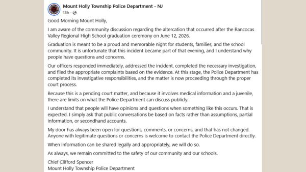 Mount Holly, NJ: Police Chief Addresses Altercation After Rancocas Valley Graduation Ceremony