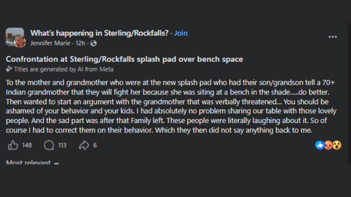 Sterling/Rock Falls, Bystander Steps In After 70-Year-Old Grandmother Verbally Threatened at New Splash Pad