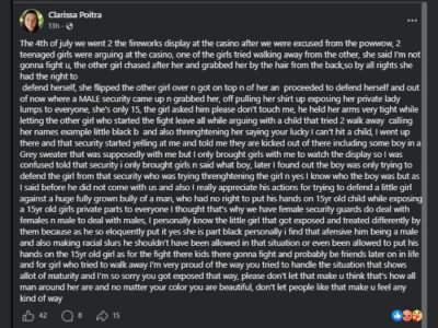Dunseith, ND: Woman’s Facebook Post Alleges Casino Security Guard Mishandled 15-Year-Old Girl During July 4th Incident