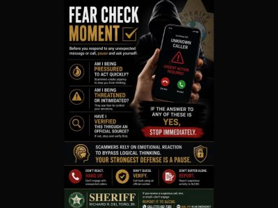 St. Lucie County, FL, Sheriff’s Office Urges Residents to Do a “Fear Check” Before Responding to Scam Calls or Texts