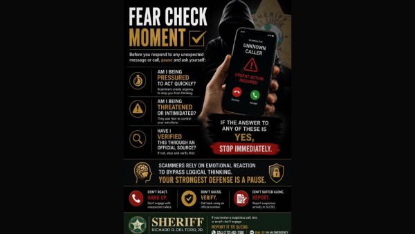 St. Lucie County, FL, Sheriff’s Office Urges Residents to Do a “Fear Check” Before Responding to Scam Calls or Texts